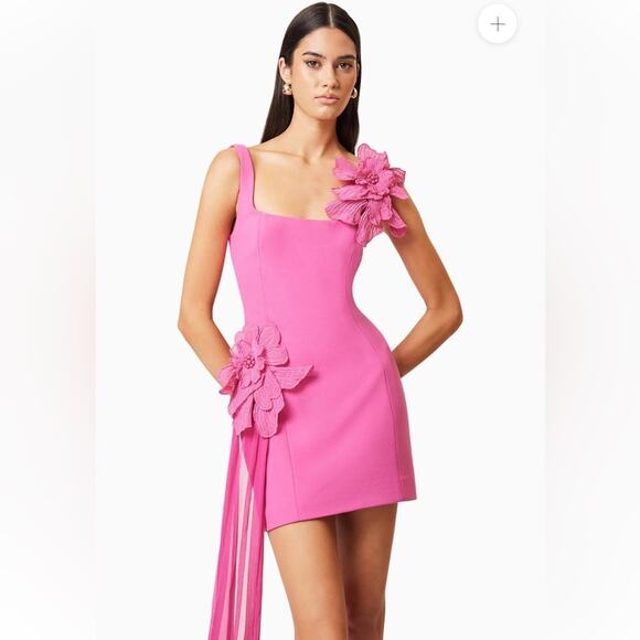 elliatt janelle pink 3d oversized floral flower long sash mini dress size XL NEW - Picture 2 of 10